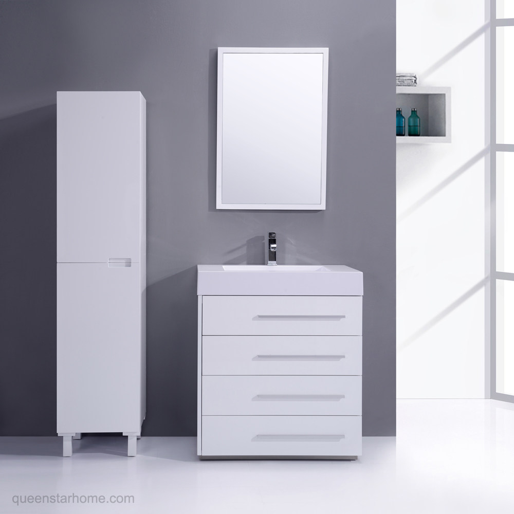 QS-AL03 30” gloss white bathroom vanity cabinet